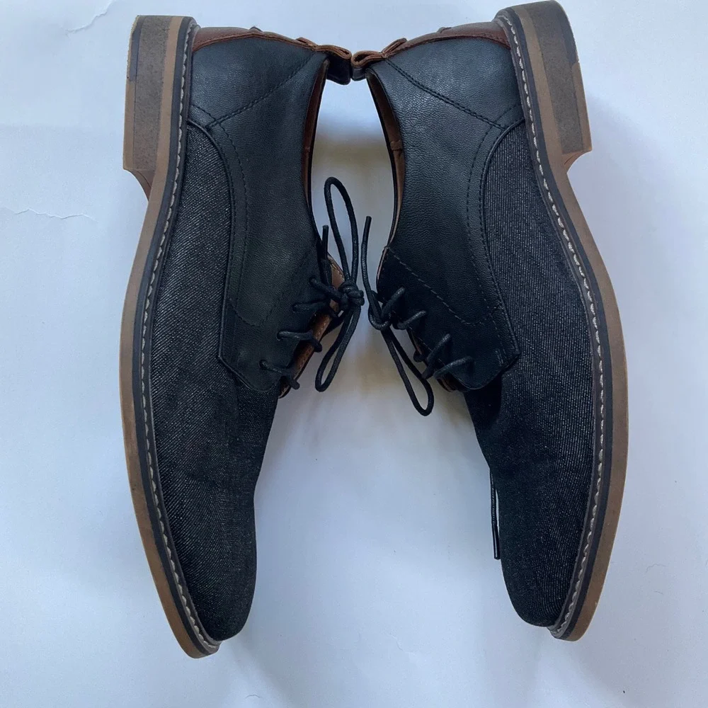 Madden M-Yanton Mens Black Denim Faux Leather Oxford Dress Shoes 8.5 Minimalist